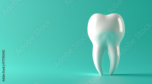 The tooth white for dentistry or medical concept. Tooth on simple background with copy space. Dental and Health care concept. 3D illustration.