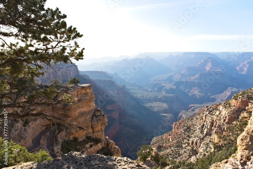 Sun beams in a smoky Grand Canyon, Arizona.