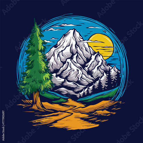 illustration of a great mountain for a t-shirt design with short quotes typography style. perfect to use for tshirt, stickers, merchandise and more