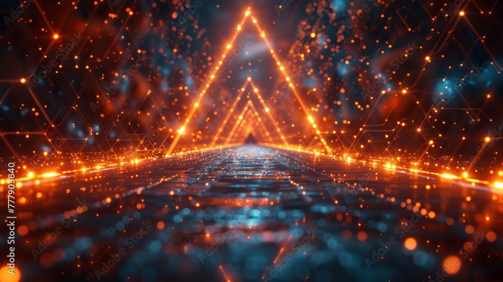 Tech Earth Globalization networking, orange line lights transmit data, Transfer speed data internet, triangle digital data, zoom out camera. Tech Earth Globalization networking, orange line lights transmit data, Transfer speed data internet, triangle digital data, zoom out camera.