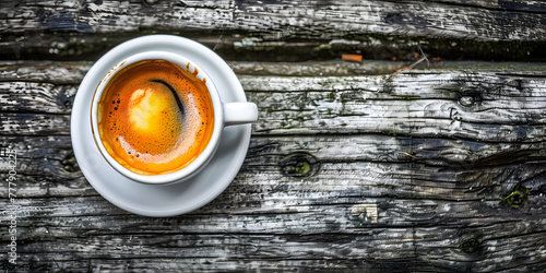 Título Café quente fumegante em uma mesa rústica de madeira