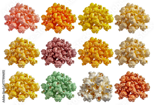 A colorful assortment of popcorn with different flavors - stock png.