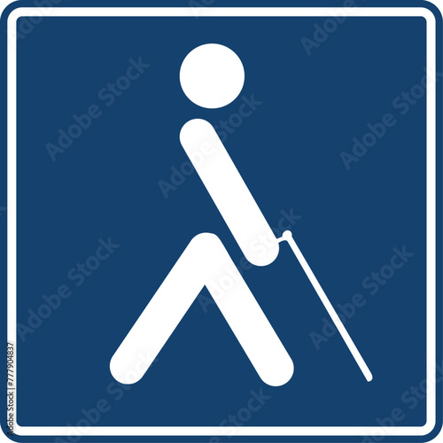 cruce de personas con discapacidad visual, señal color azul, pictograma, informativa, servicios generales, rectangular, rectangular informativo, icono, vector, azul, símbolo, información