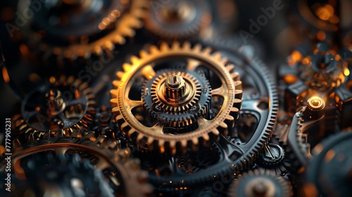 Abstract dark and gold Gears Background, steampunk and gear wheels composition, Generative AI