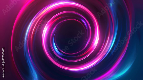 Elegant neon swirl frame with a hypnotic effect, set on a minimalist dark background,