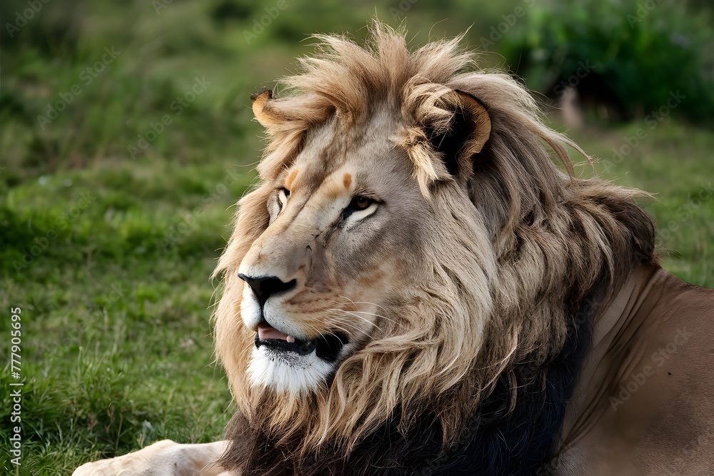 Closeup majestic lions lush mane in natural setting