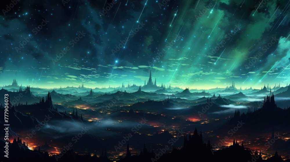 Fototapeta premium Digital Aurora, Witnessing Abstract Phenomena in the Technological Sky