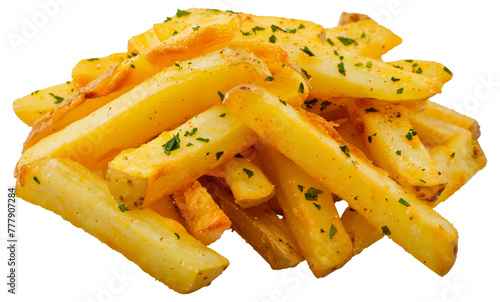 A pile of french fries with parsley on top, cut out - stock png.