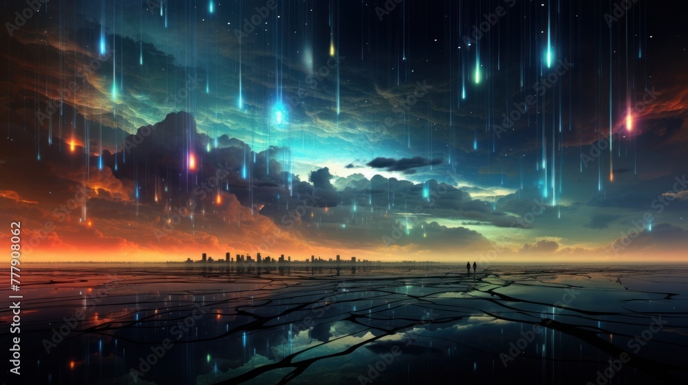 Obraz premium Digital Aurora, Witnessing Abstract Phenomena in the Technological Sky