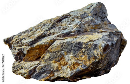 A large rock with a few cracks and a few spots of yellow, cut out - stock png.