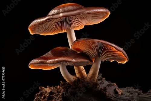 Ganoderma mushroom isolated on black background photo