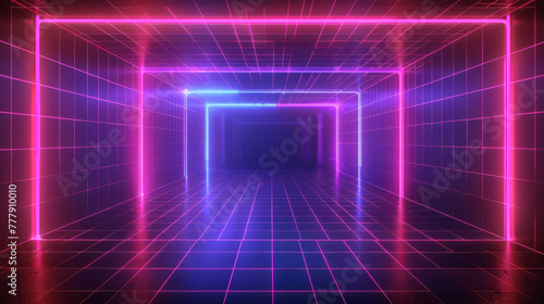 Sleek neon grid frame with a digital feel, on a clean and dark background,