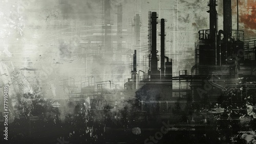 Grungy Industrial Manufacturing Cityscape with Copy Space for Text About Business and Technology photo