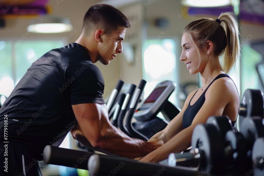 Man and Woman Working Out on Treadmill Man and Woman Working Out on Treadmill