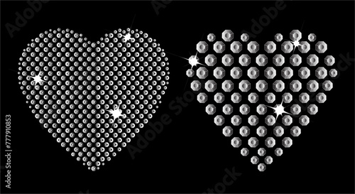Rhinestones in the shape of a heart for jewellery design or fashion apparel bedazzled jeans decoration.