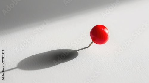 red pin with shadow on white surface Red pushpin on a white background. Close-up view,Red pushpin isolated on white background.studio photography of a red pin in light paper back
