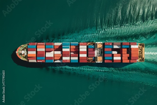 Container ship fully stocked with cargo for international trade
