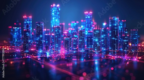 Wallpaper Mural Wi-Fi smart city or network. Low poly wireframe. Building automation with computer board illustration. Isolated on a dark blue background. Plexus points and lines. Wireless smart city or network Torontodigital.ca