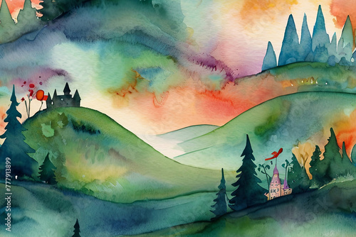 Dive into a whimsical watercolor background, ideal for children's book illustrations or enchanting storytelling adventures.