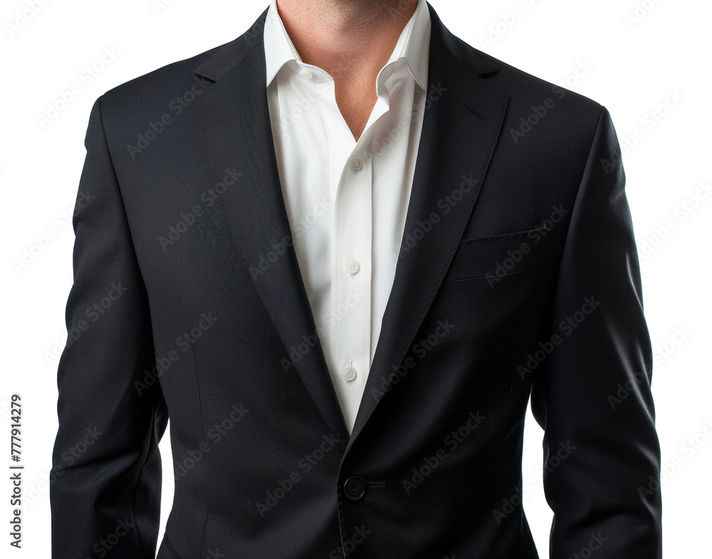 A man in a black suit and white shirt is standing in front, cut out - stock png. A man in a black suit and white shirt is standing in front, cut out - stock png.
