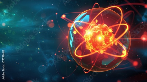 Wallpaper Mural Concept of a close-up image of an atom model for nuclear energy. Sci-fi color background. Generative AI Torontodigital.ca