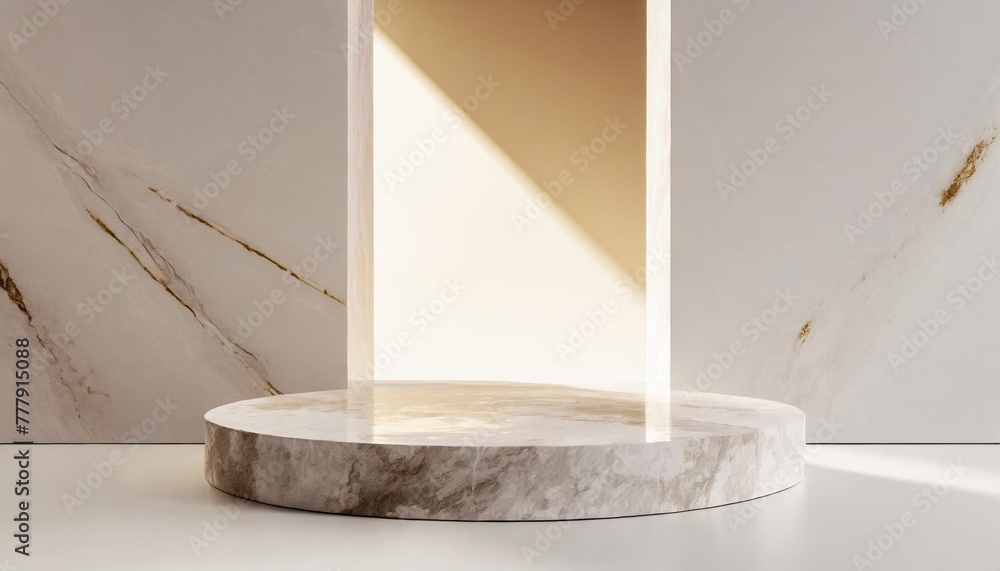 minimal style mockup for product presentation white marble platform on white background 3d rendering illustration clipping path of each element included