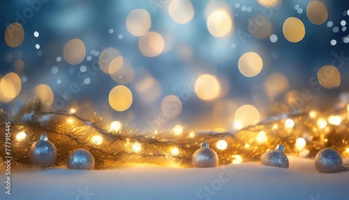christmas lightening and bokeh blue background