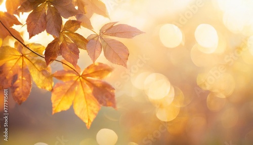 autumn leaves on bokeh background space for copy banner generative ai photo