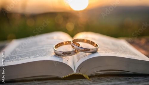 wedding rings on bible photo