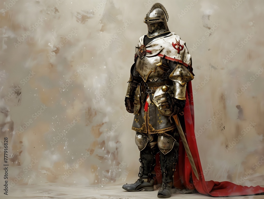 Full body shot of Knight, middle ages, history, basic background, copy space