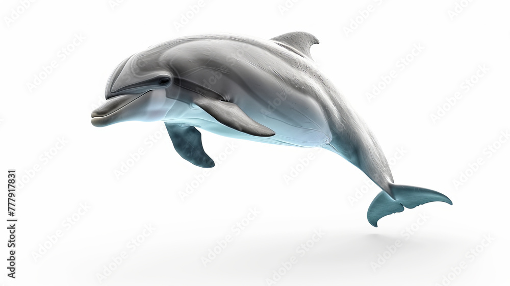 Dolphin in motion, a portrait of marine grace on a stark white canvas, AI Generative. Dolphin in motion, a portrait of marine grace on a stark white canvas, AI Generative.
