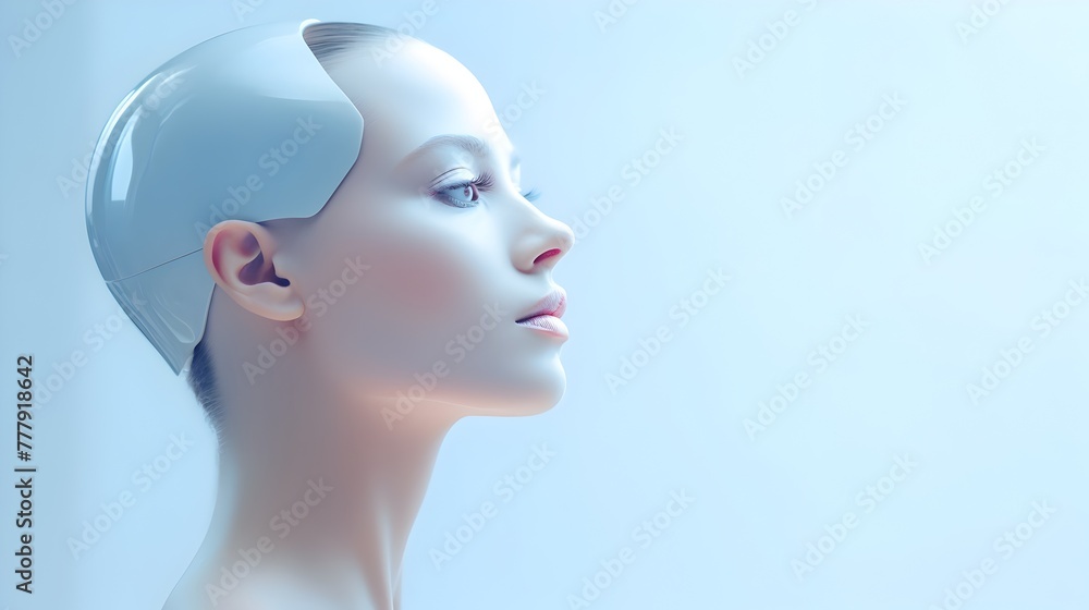 Futuristic Artificial Intelligence Avatar with Enigmatic Expression Representing Technological Singularity and Advanced Deep Learning Algorithms Futuristic Artificial Intelligence Avatar with Enigmatic Expression Representing Technological Singularity and Advanced Deep Learning Algorithms