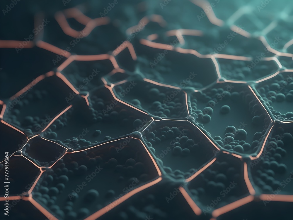 Obraz premium Futuristic Hexagonal Nano Material Network with Interconnected Microscopic Structures
