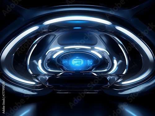 Futuristic Glowing Spacecraft Interior with Illuminated Control Panels and Panels
