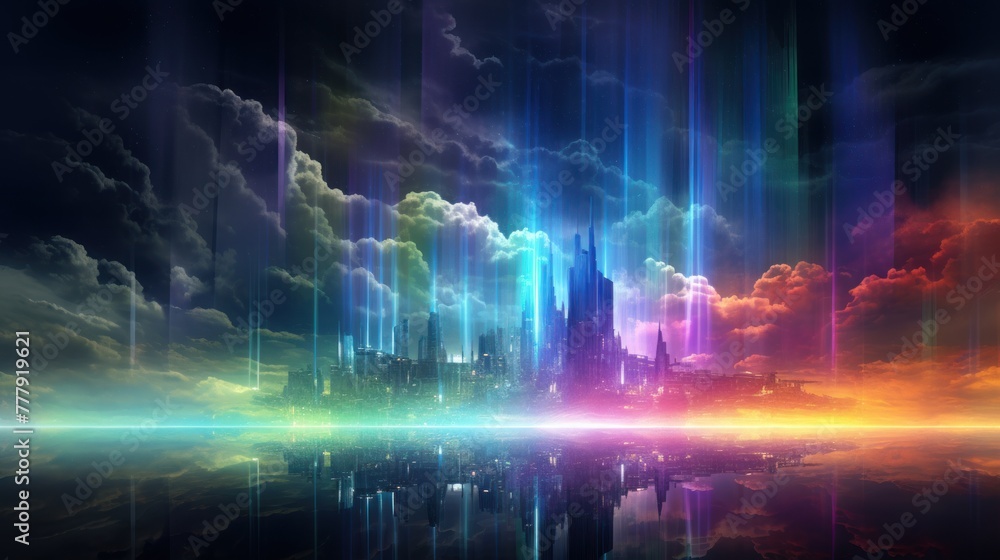 Obraz premium Digital Aurora, Witnessing Abstract Phenomena in the Technological Sky