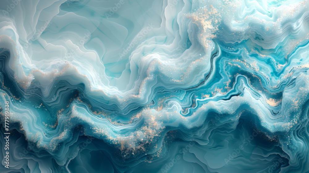 Naklejka premium Pastel cyan mint liquid marble watercolor background with white lines and brush stains. Teal turquoise marbled alcohol ink drawing effect. Vector illustration backdrop, watercolour wedding invitation.