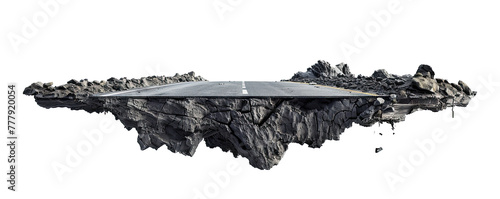 3d illustration with cut of the ground and the desert road floating in the air, isolated on white background, png
