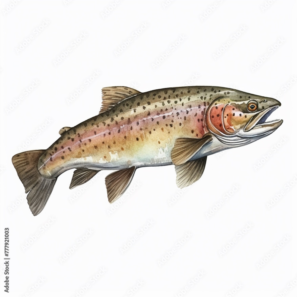 Fototapeta premium Trout s, watercolor illustration clipart, 1500s, isolated on white background watercolor tone, pastel, 3D Animator