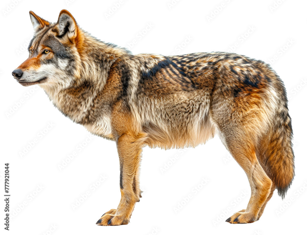 A large brown and tan wolf standing, cut out - stock png.