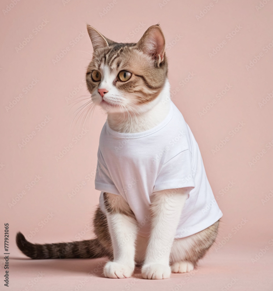 cute cat wear plain white shirt for mockup animal cat shirt wearable