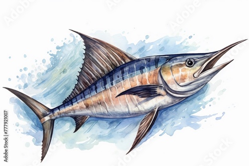 Swordfish s,  watercolor illustration clipart, 1500s, isolated on white background watercolor tone, pastel, 3D Animator photo