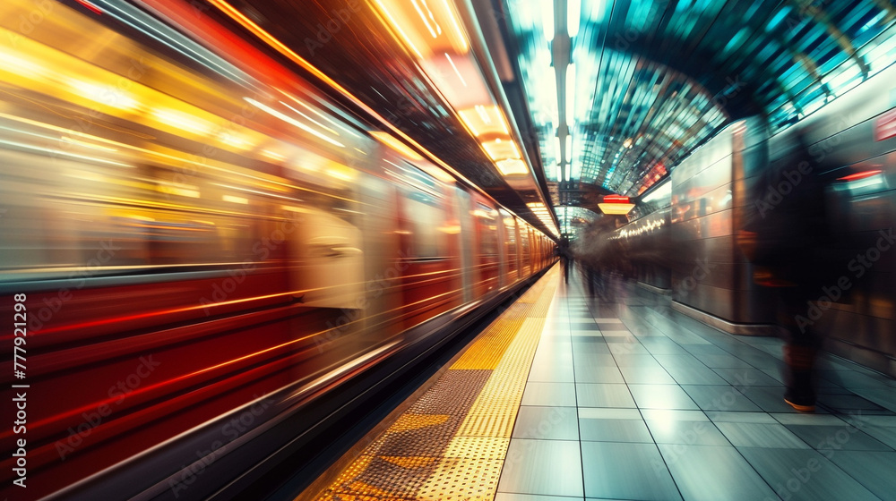Subway station with train moving fast, Motion blur. Subway station with train moving fast, Motion blur.