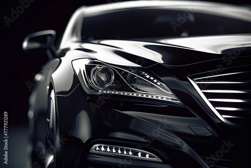 Close-up of modern car, sleek design, black body. © Zz