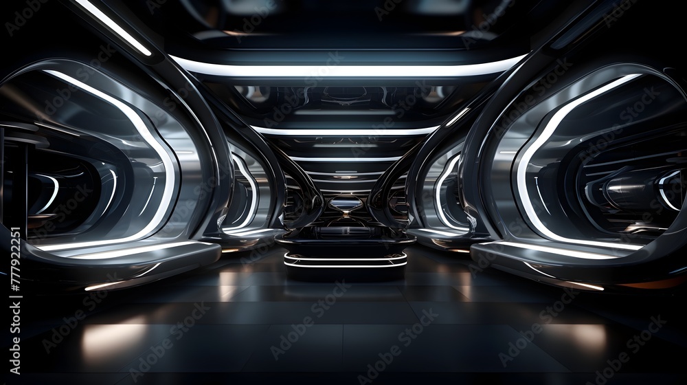 Futuristic Space Warp Interior Design Abstract Geometric Sci Fi Architecture and Metallic Lighting Concept Futuristic Space Warp Interior Design Abstract Geometric Sci Fi Architecture and Metallic Lighting Concept