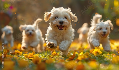 White fluffy Maltese puppies full of joy and energy