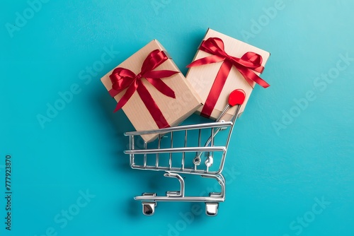 Gift boxes in cart symbolize online shopping convenience photo