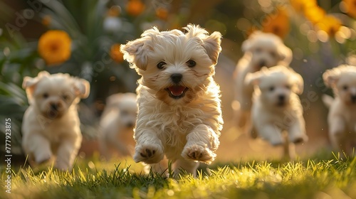 White fluffy Maltese puppies full of joy and energy