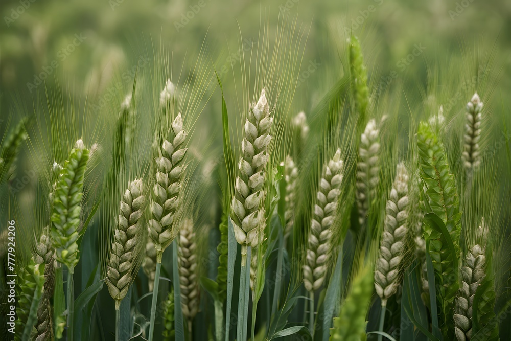 Green meadow showcases striped wheat in food industry context
