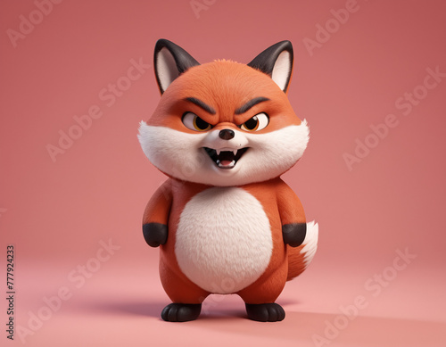 3D render standing angry fat oversized obess fox, isolated in red orange background