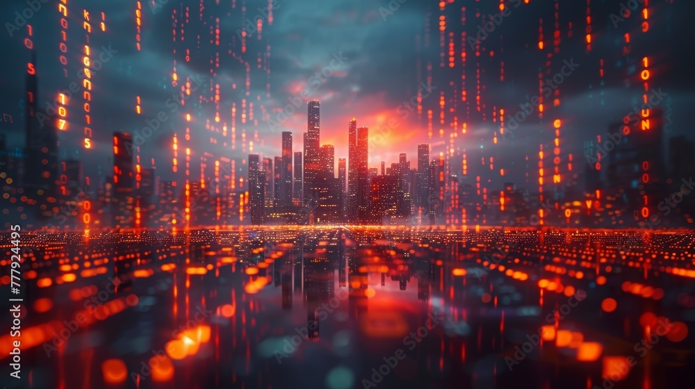 Fototapeta premium Digital stock market exchange, with data streams flowing in cyberspace